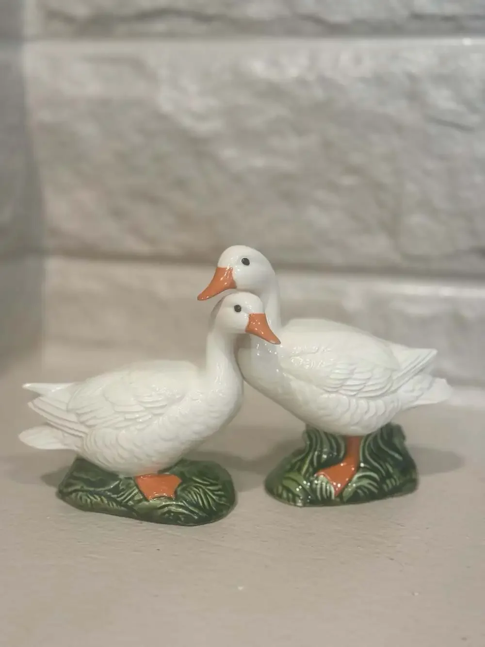 Vintage Ceramic White Duck Goose Figurines Set of 2 Cottagecore